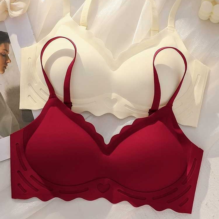 Красное нижнее белье для невесты Benmingnian, женское, для маленькой груди, комфортный тонкий бюстгальтер, бесшовный комплект с трусиками