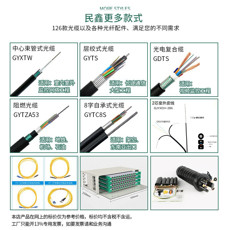 Minxin Outdoor 48-Core Optical Cable Gyts48B1 Armored 48-Core National Standard Optical Cable 48-Core Outdoor Fiber Optic Cable Outdoor Optical Cable
