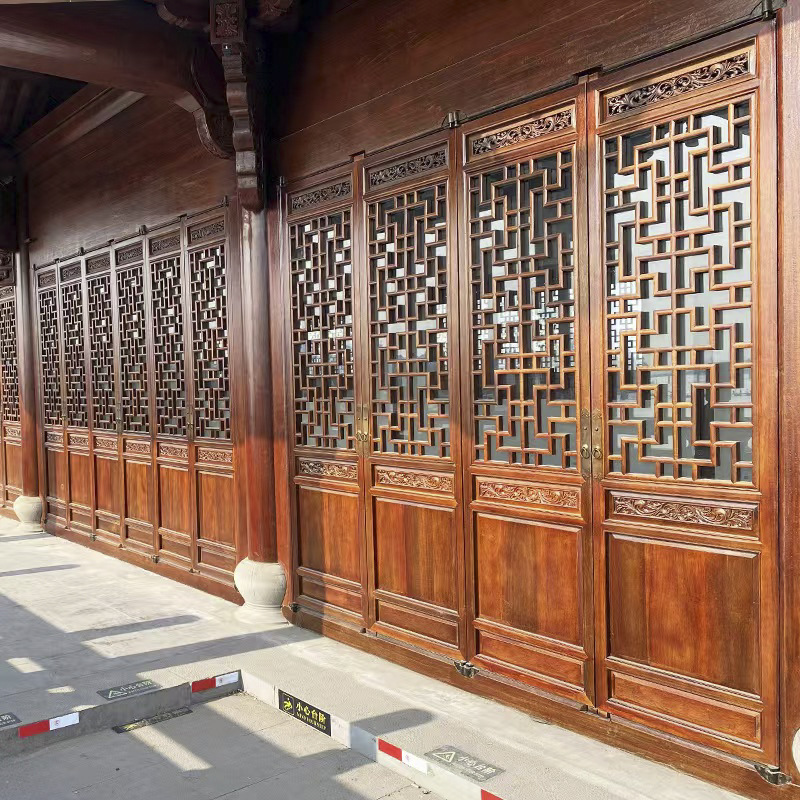 Dongyang Wood Carving Chinese Style Antique Hollow Doors and Windows Ming Qing Style Solid Wooden Door Pineapple Original Wooden Door Lattice Door Carved Door