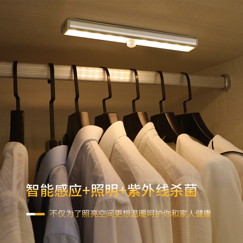 Customized Cross-Border Home Uv Sterilization Lamp for Wardrobes and Shoe Cabinets, Human Body Sensor Strip Light, USB Rechargeable Wall-Mounted Type