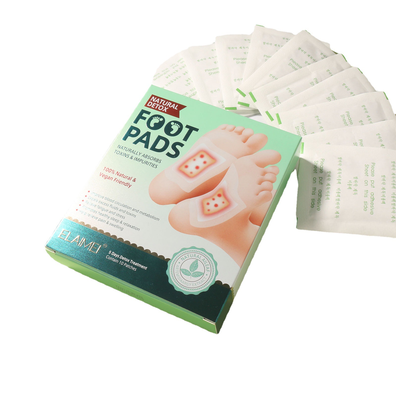 Cross-border spot ELAIMEI wormwood plant extract Wormwood bamboo vinegar ginger easy sleep foot patch 10 mount