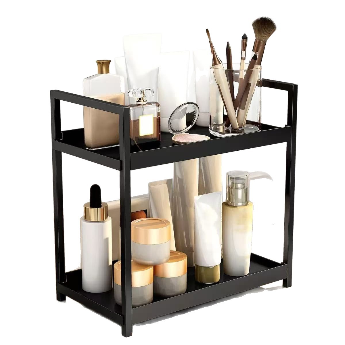 Cross-Border Amazon Multi-Purpose Double-Layer Cosmetics Storage Rack Spices and Kitchen Storage Storage Rack Cosmetics Display