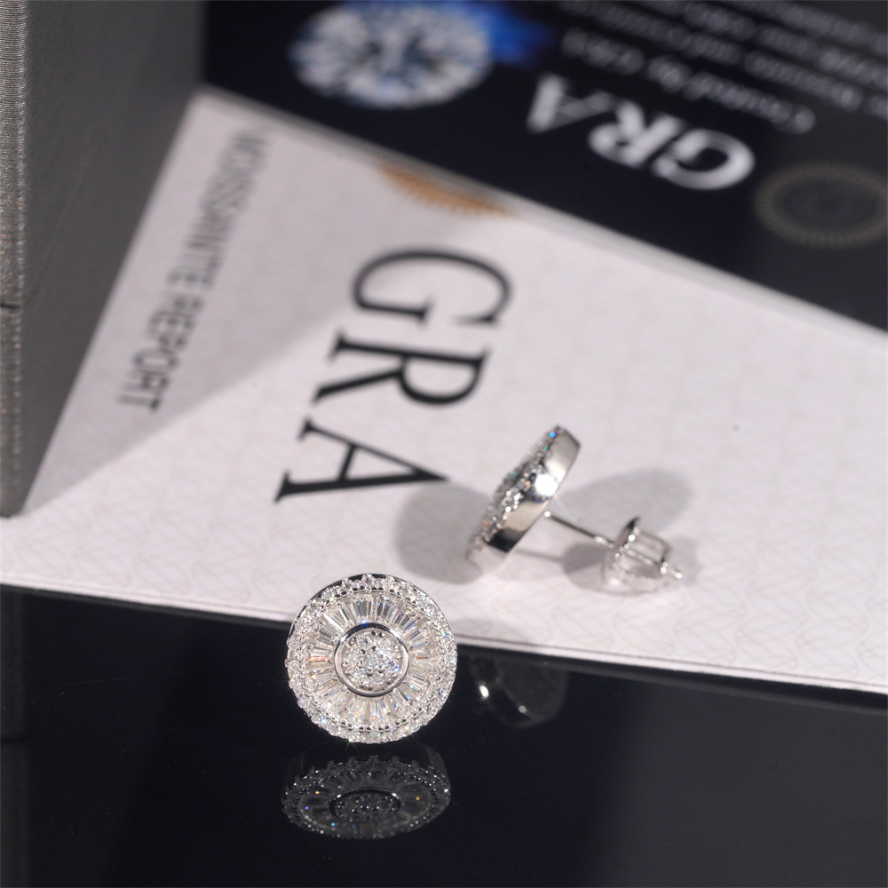 Drill Hair 2025 New Round Light Luxury 925 Silver Moissanite Square Flower Earrings Advanced Earrings Drill Pen