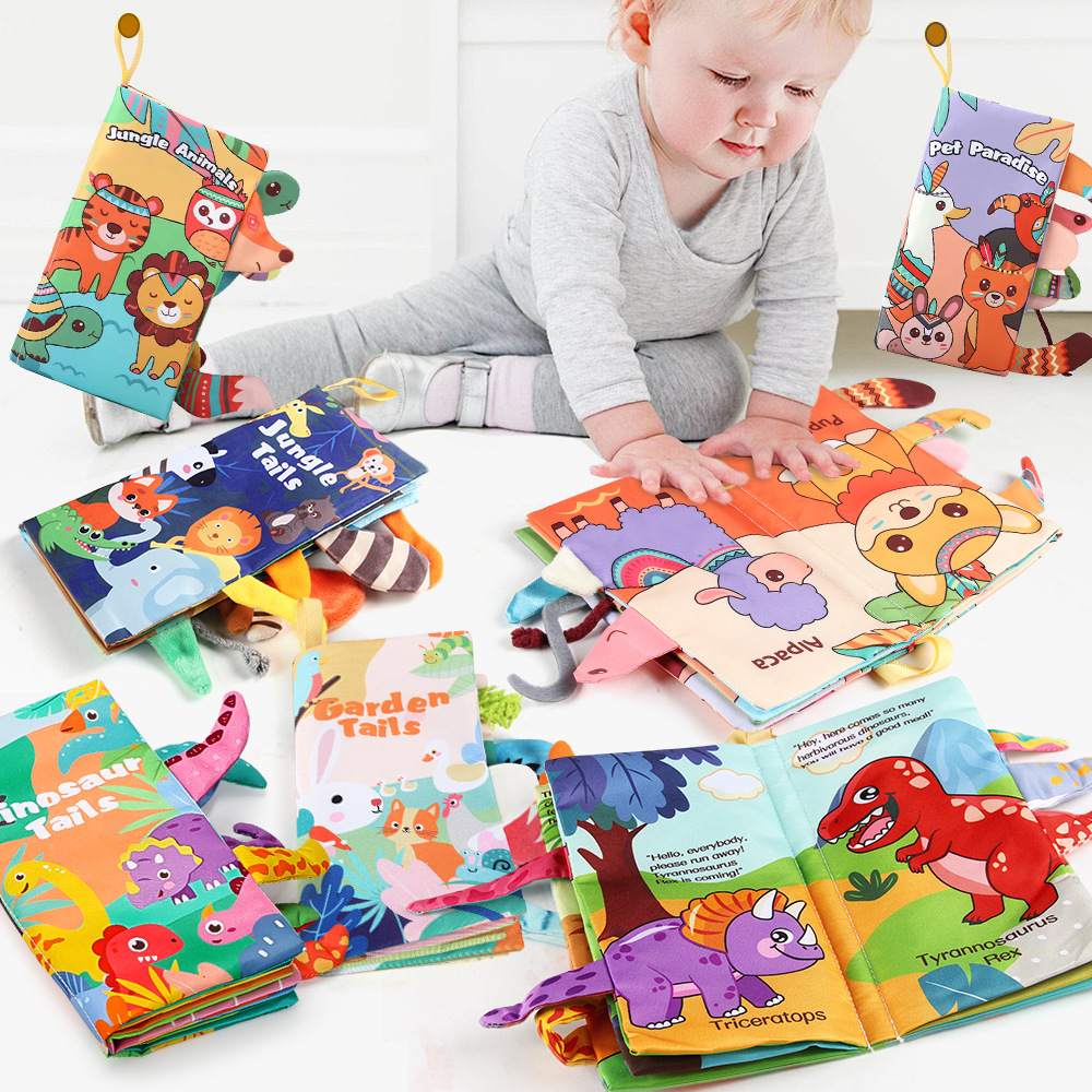 Source manufacturers 0-3 year old baby tail cloth book with tooth glue can bite tear baby cloth book early education toys