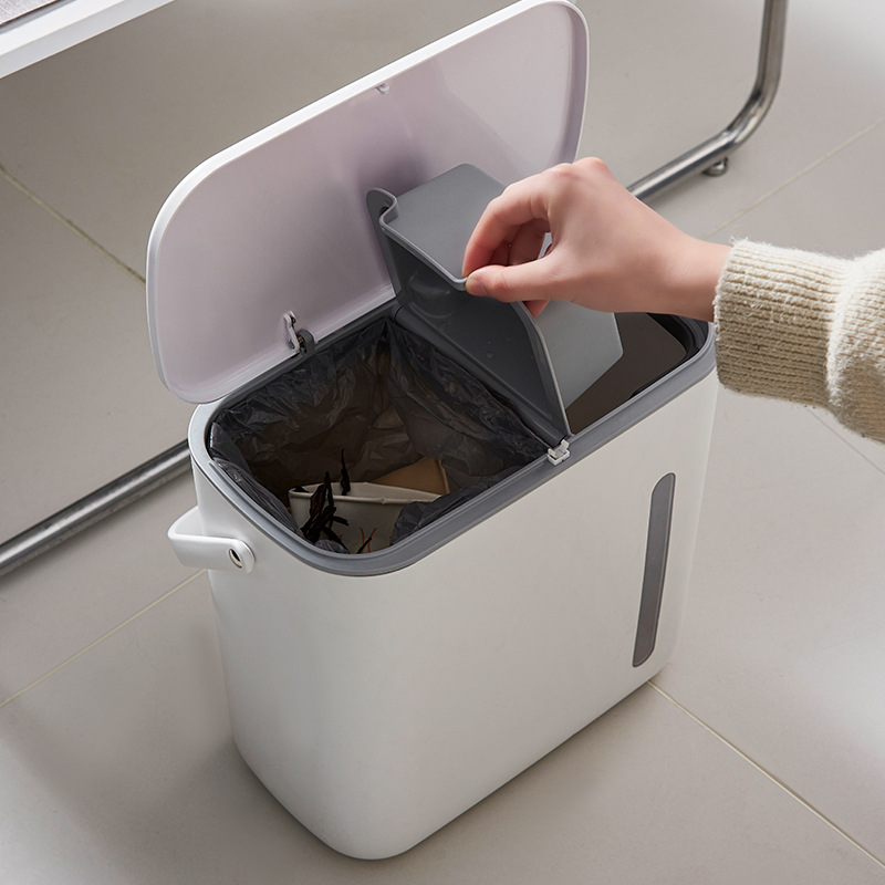 Tea bucket with window wet and dry separation garbage classification household trash can with lid tea tea residue storage sanitary bucket