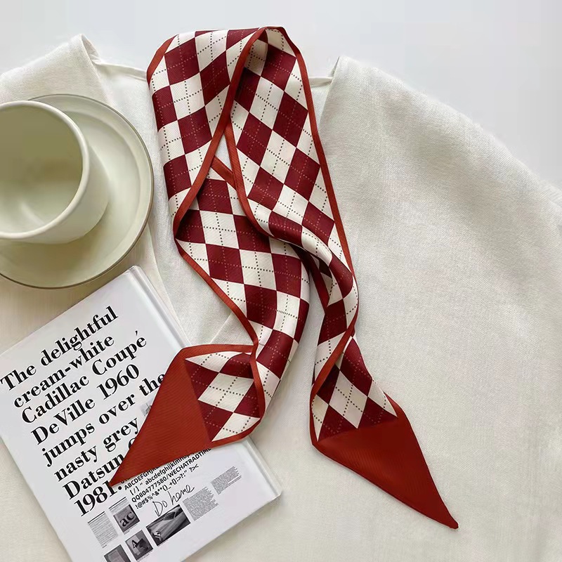 Red Elegant Double-layer Satin Long Scarf Hair Band Women's Korean Style Scarf Ribbon Decorative Suit Scarf All-match