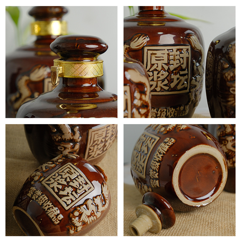 Raw pulp sealing altar Shuanglong 1 2 3 5 10kg series clay pottery altar ceramic wine bottle household wine jar wine wholesale