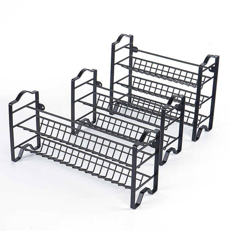 Cross-border kitchen wall-mounted spice rack cabinet storage and finishing rack flat iron desktop three-layer seasoning rack wholesale