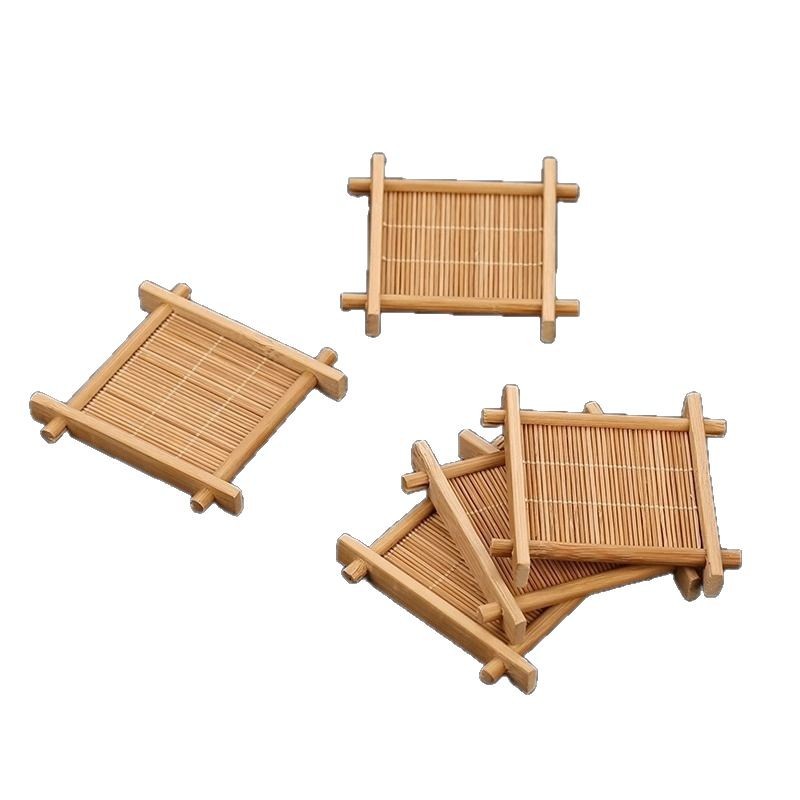 Tea Ceremony Accessories Bamboo Coaster Square Tic-Tac-Toe Tea Cup Holder Kung Fu Tea Set Bamboo Tea Tray Carbonized Tea Mat Insulation Pad