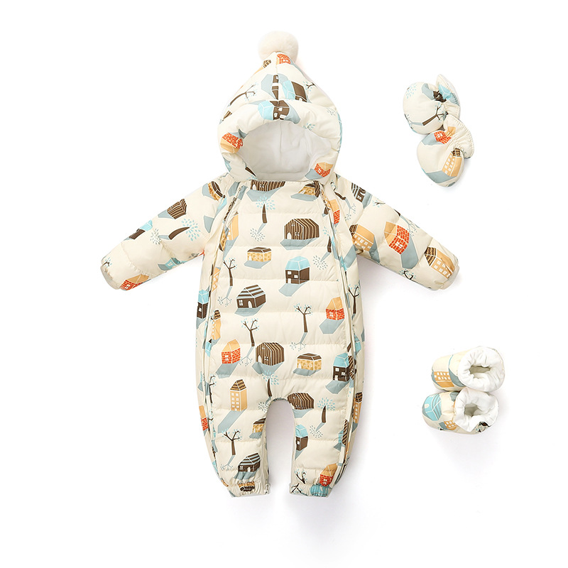 Baby Down Jacket All-in-one Neonatal Thickened Out-of-home Holding Clothes for Boys and Girls Baby fleece-lined Cartoon Clothes for Climbing Clothes for Winter