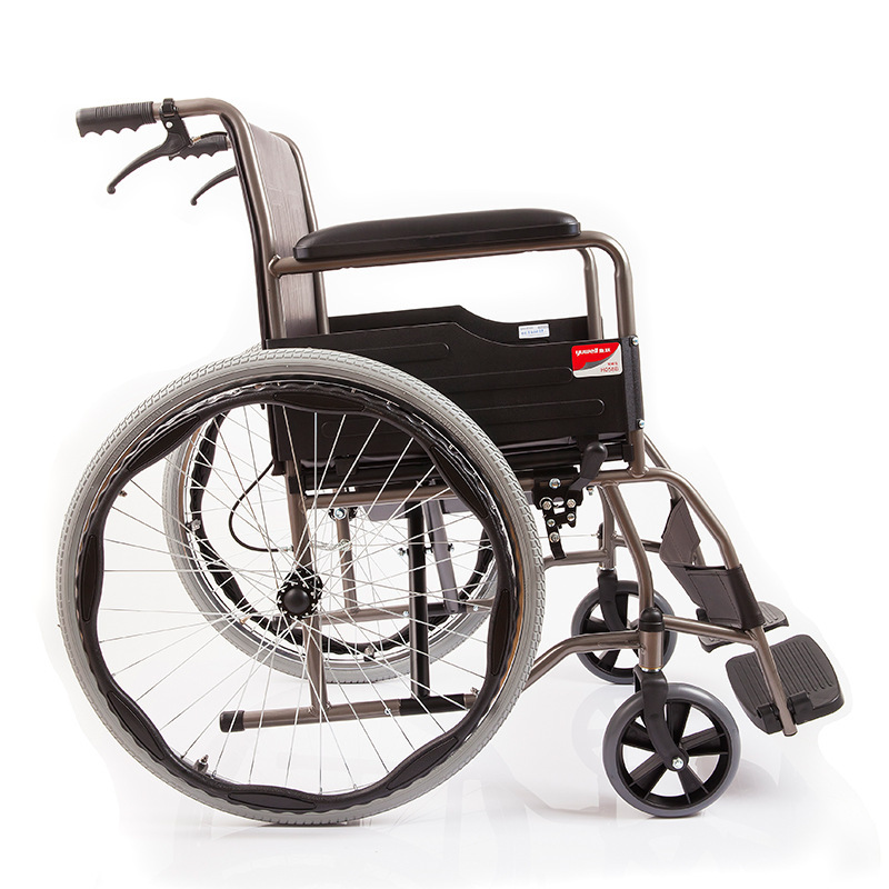 Yuyue Elderly Wheelchair H058B with Dining Table Lightweight Foldable Stainless Steel Load-bearing Handheld for Disabled People