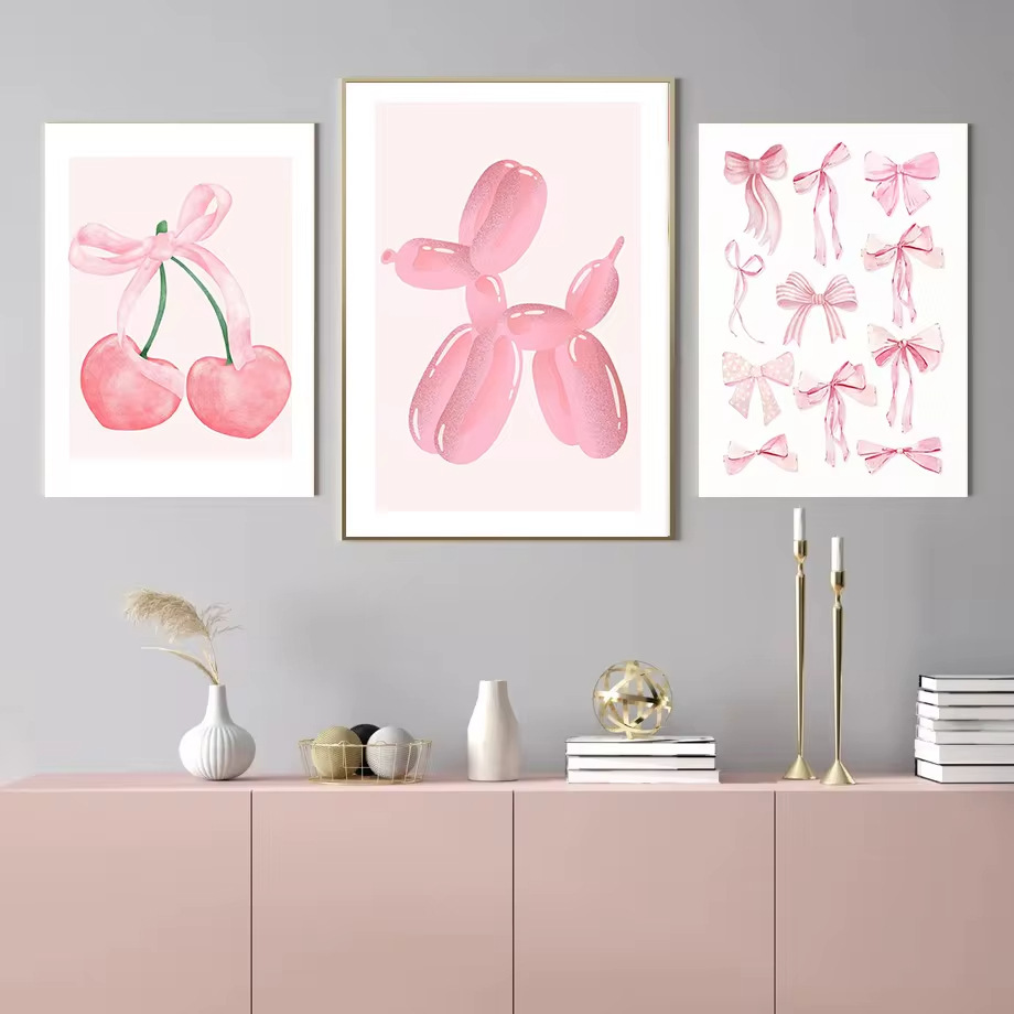 Scandinavian Dreamy Watercolor Pink Illustration Style Bow Living Room Bedroom Decoration Hanging Painting Core Frameless Poster