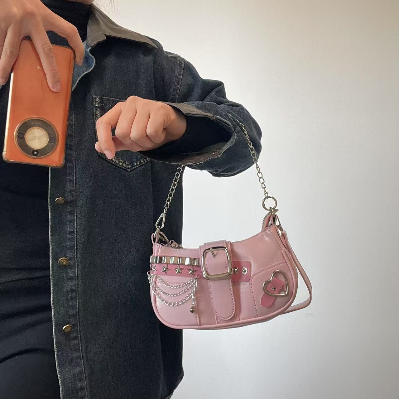 Новая оригинальная Y2K сумка с цепочкой, милая стильная женская сумка, нишевая сумка, сладкая подмышечная сумка