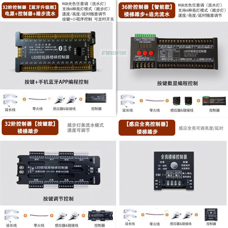 Internet Celebrity Stair Step Light Sensor Controller Step Light Bus Intelligent Wiring-Free Color-Changing Handrail Running Water Light
