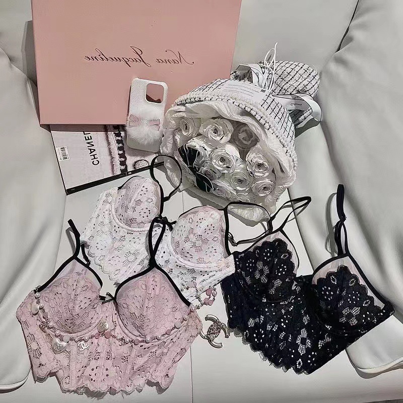 French Style Ultra-thin Underwear Women's Big Chest Small Chest Push-up Anti-sagging Sexy Lace Sling Bra Set Pure Desire