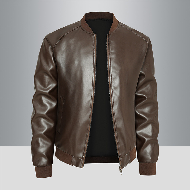 Cross-border 2025 Spring and Autumn Motorcycle Leather Jacket Men's Jacket Youth Men's Collar Casual Handsome Leather Jacket Men's Wholesale