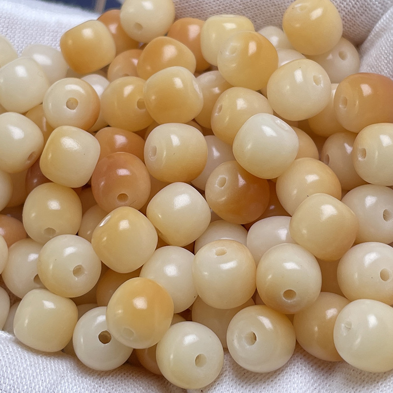 Natural Bodhi Root 8x 9 Old Barrel Beads Milk Yellow caramel Wen Play Bodhi Scattered Beads Charcoal Burn Gold