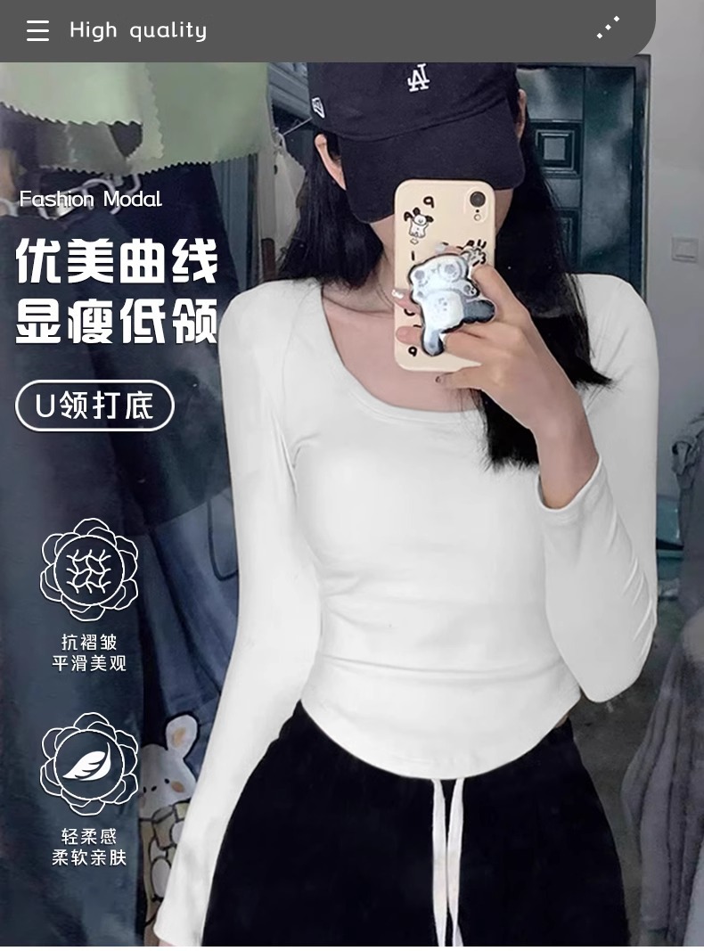 Теплая толстовка с квадратным вырезом, длинный рукав, для женщин, больших размеров, облегающая, универсальная базовая рубашка для осени и зимы