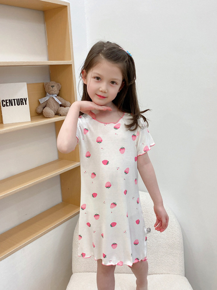 Y Korean Style Girls' Modal Nightdress Baby Seamless Children's Summer Thin Air-Conditioned Dress for Girls