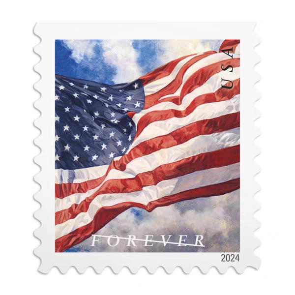 Us Stamps 2024 Roll/100 Pieces National Flag Anti-Counterfeiting Permanent Forever Cross-Border Stickers