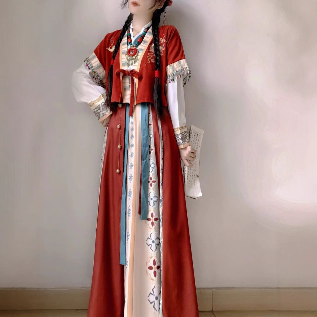 Tang Dynasty Wei Jin Feng Han Clothing Female [Red Not Laji] Han Element Tang Quilt One-Piece Waist Broken Skirt Daily Wear