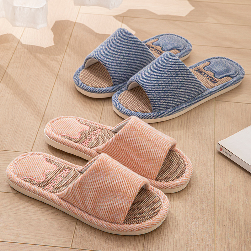 Linen Slippers Women's Breathable Indoor Home Non-slip Soft Bottom Sweat Absorbing Spring and Autumn Four Seasons Cotton Linen Cloth Shoes for Couple Men and Women