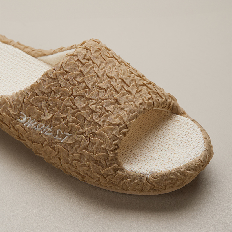 Pleated cotton fabric slippers for women Summer 2024 new autumn and winter Four Seasons universal shoes indoor home breathable sandals
