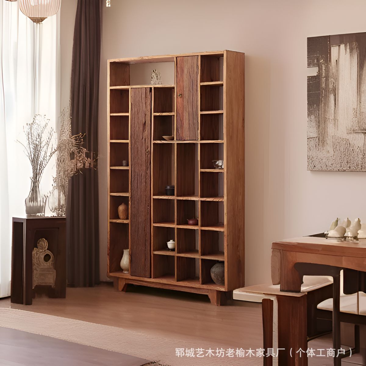 Quiet Style Old Elm Wooden Ancient Rack Chinese-style Home Entrance Living Room Tea Set Hand-made Ancient Rack Small Multi-layer Rack