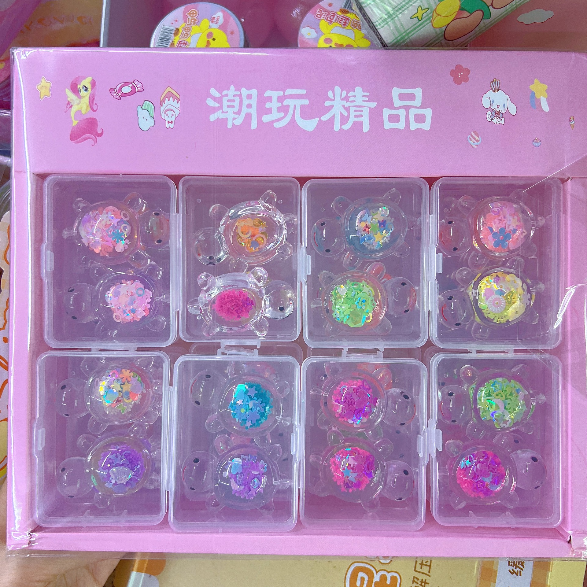 Creative small size 2 in luminous sequins turtle cute desktop ornaments adorable stickers stickers music DIY jewelry small ornaments