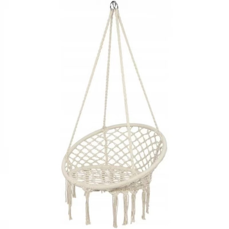 Scandinavian Internet Celebrity Popular Hanging Basket Outdoor Cotton Rope Hanging Chair Balcony Cradle Chair Indoor B&B Tassel Qiqian