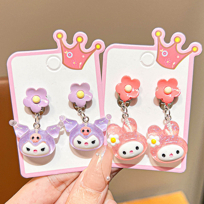 2025 New Girls Princess Kuromi Anti-Pain Fake Earrings Summer Children Cartoon No Piercing Earrings Earrings Jewelry