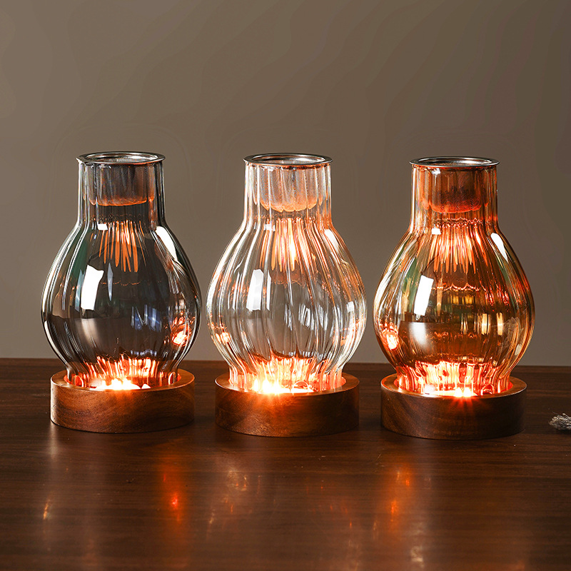 Glass Candle Holder Antique Incense Lamp Household Windproof Candle Holder Wax Light Lamp Tea Room Ornaments Creative Stripe Aromatherapy