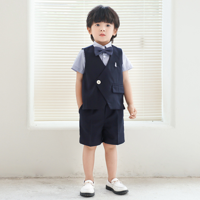 Children's Suit Boys' Flower Children's Wedding Dress Baby One-year-old Children's Piano Performance Dress Embroidered Vest Clothes