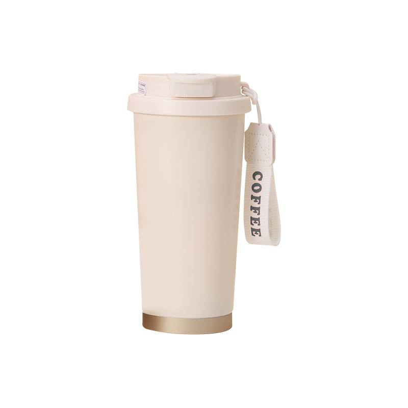 High-Looking Ceramic Liner Lily of the Valley Coffee Cup Stainless Steel Double Drink Thermos Cup Student Girl Portable Water Cup