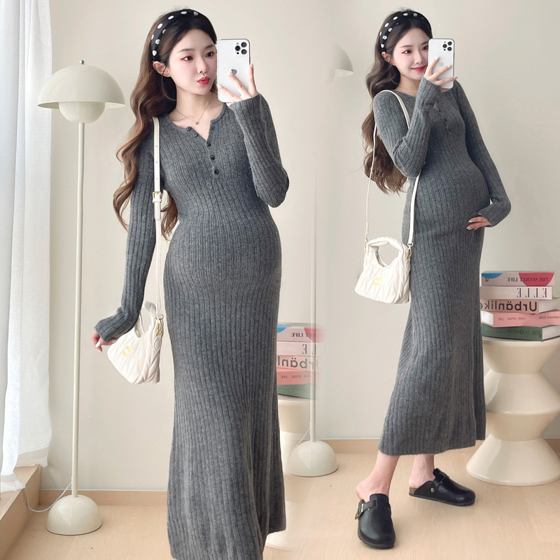 Maternity's Spring and Autumn 2024 New Sweater French Knitted Pit Strip Inner Autumn dress Long Skirt