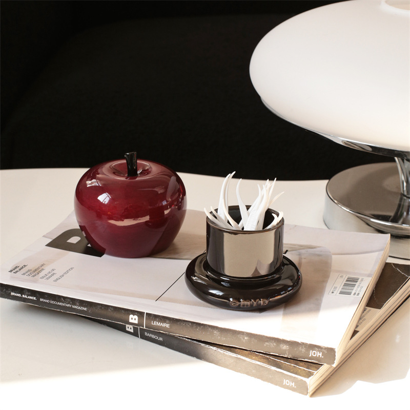 Red Apple Toothpick Jar 1 Piece High-Looking Home Peace and Joy Jewelry Dental Floss Storage Jar Decorative Ornaments