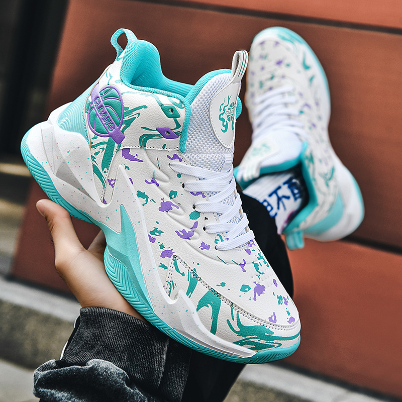 High-top basketball shoes men's shoes autumn and winter grip mesh leather junior high school sports shoes actual combat sneakers a generation of hair