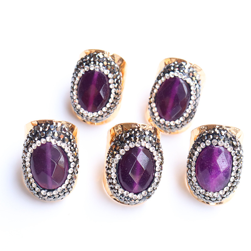 Natural Amethyst Cut Ring Original Stone Crystal Handmade Miniature Inlaid Rhinestone DIY Jewelry Ring Cross-border Europe and America