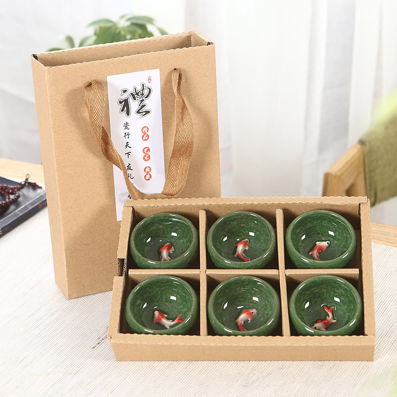 Kiln Ice Crack Fish Cup 46 Ceramic Cup Inventory Clearance Business Activities National Day Mid-Autumn Festival Promotion Gifts