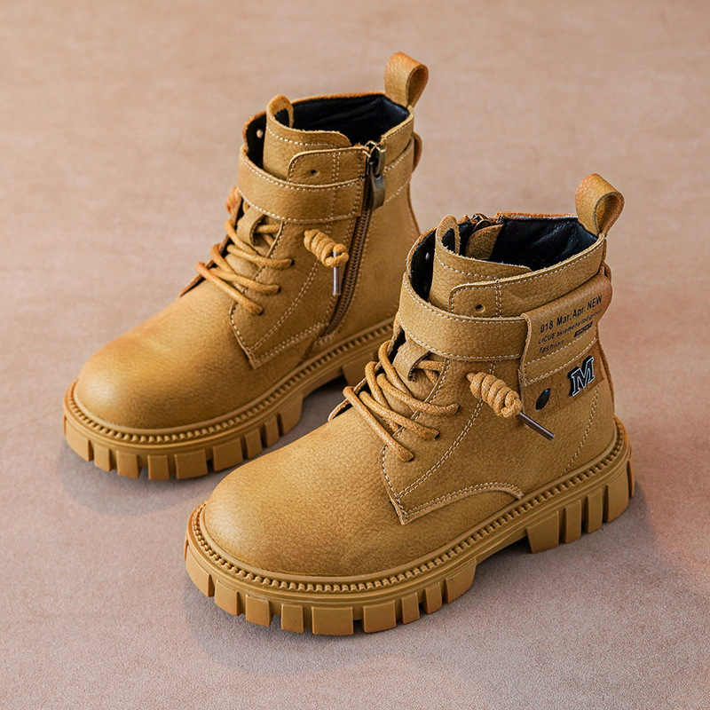 Boys' Boots 2025 Autumn and Winter New Fashion Casual Kidsren's Short Boots Medium and Large Kidsren's Korean Style Little Boy's Leather Cotton Boots