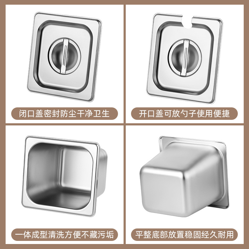 304 Stainless Steel Portion Basin with Lid Fraction Basin Buffet Food Basin Rectangular Vegetable Preparation Box Meal Preparation Basin