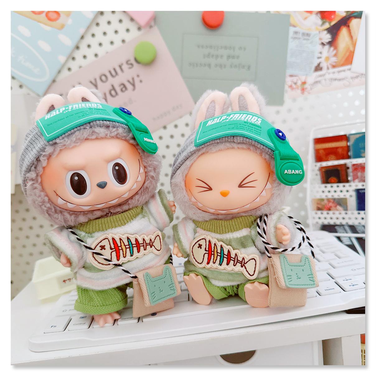 First, Second, and Third Generation Labubu Sitting Party Pendant 17cm Doll Clothes Vinyl Doll Self-Entertainment Set