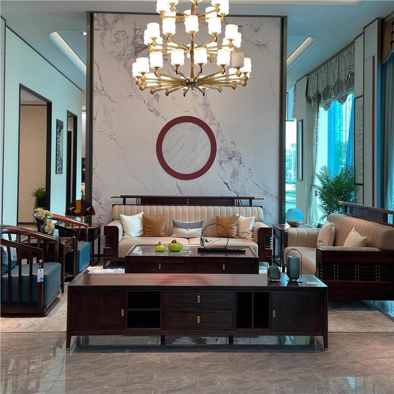 Full Case of New Chinese Style Villa Club House Luxury High-End Large Bedroom Solid Wood Sofa Ebony Wood Modern Simple