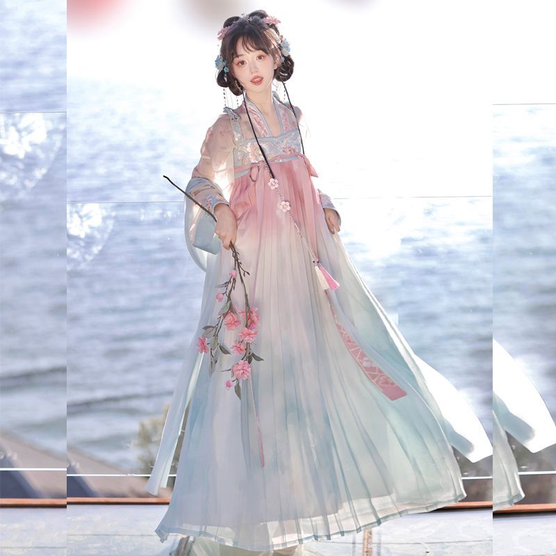 Wuxinyi Original [Spring Begonia] Tang-Made Han Dynasty Women's Straight Collar Double-Breasted Chest-Length Underskirt Daily Fairy Spring and Summer New Style