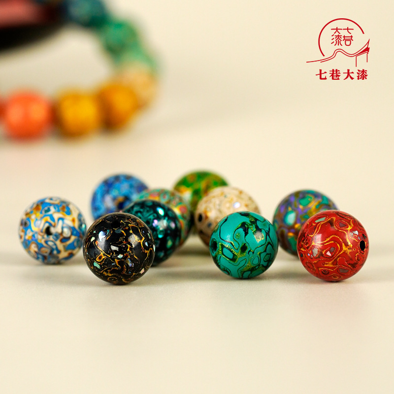 Seven Lane Lacquer Beads Fuzhou Lacquer 12mm Bracelet Gift Lacquer New Chinese Style Noodle Lacquer Rhino Leather Intangible Heritage