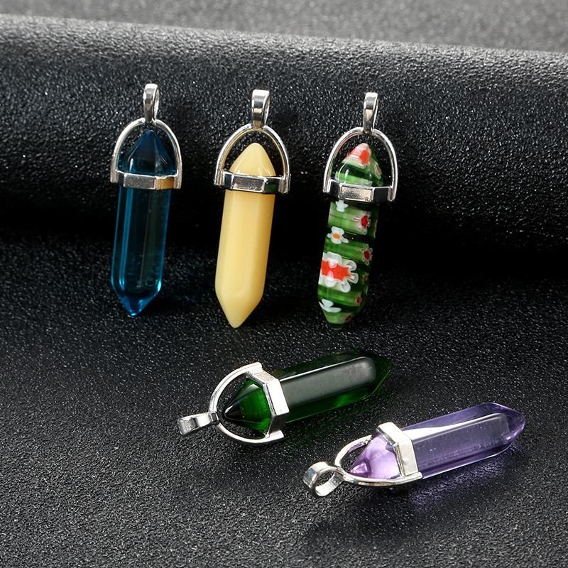Amazon hot selling hexagonal column bullet pendant accessories glass necklace foreign trade hot selling jewelry wholesale