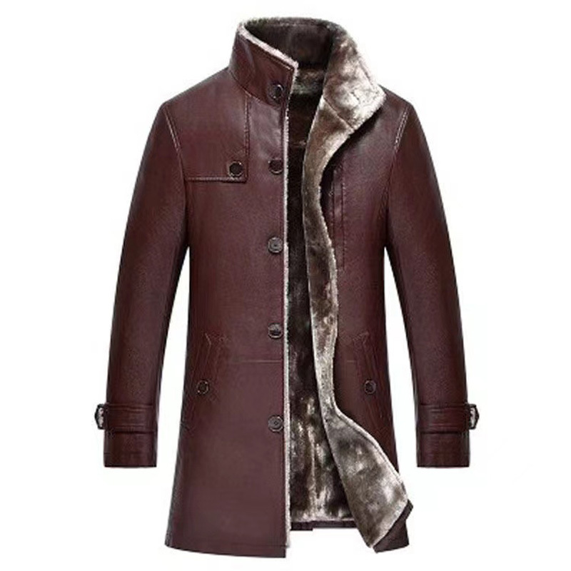 Haining Men's Genuine Leather Jacket Mid-Length Stand Collar Sheep Fur All-In-One Men's Thickened Fur Coat Jacket