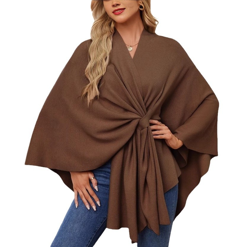 Spot 2024 Amazon Independent Station_Ladies Elegant One Piece Solid Color Soft Shawl Tops Cape Top