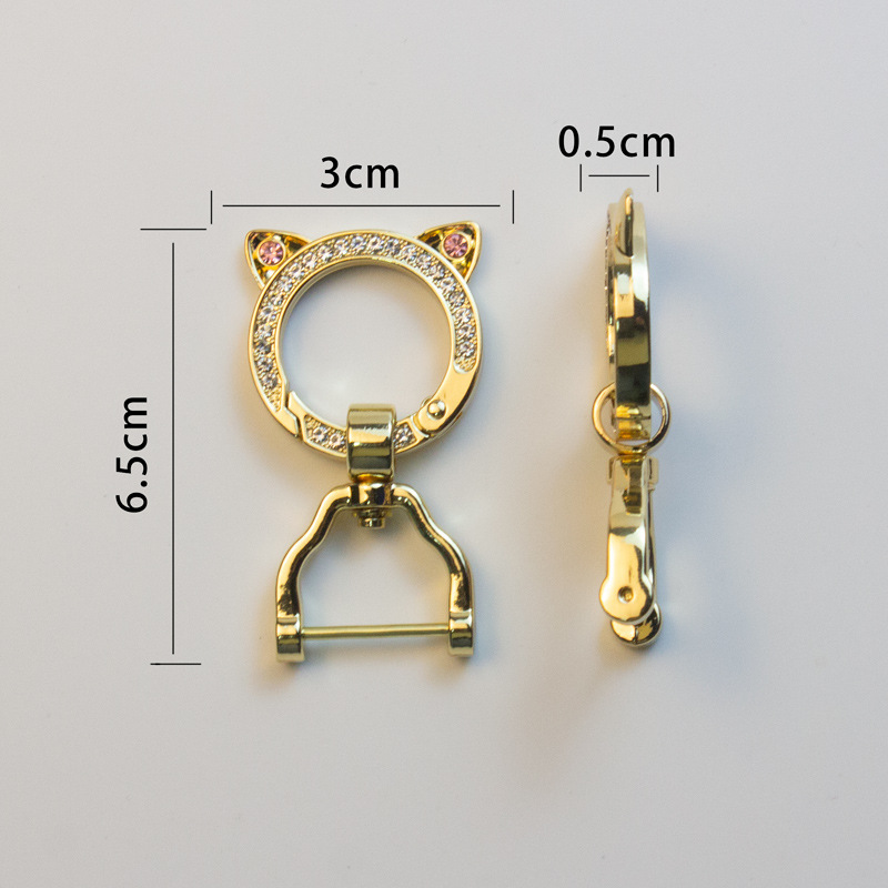 Cat Ear Buckle with Diamond Spring Ring Drill Ring Hardware Buckle Car Key Chain Horseshoe Buckle Car Key Cover Pendant