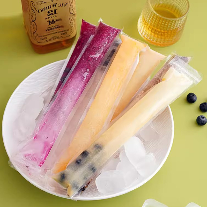 Homemade Popsicle Ice Bag Long Juice Popsicle Crushed Ice Ice Bag Family Disposable Popsicle Packaging Bag Self-Sealing Flap Pocket Pants